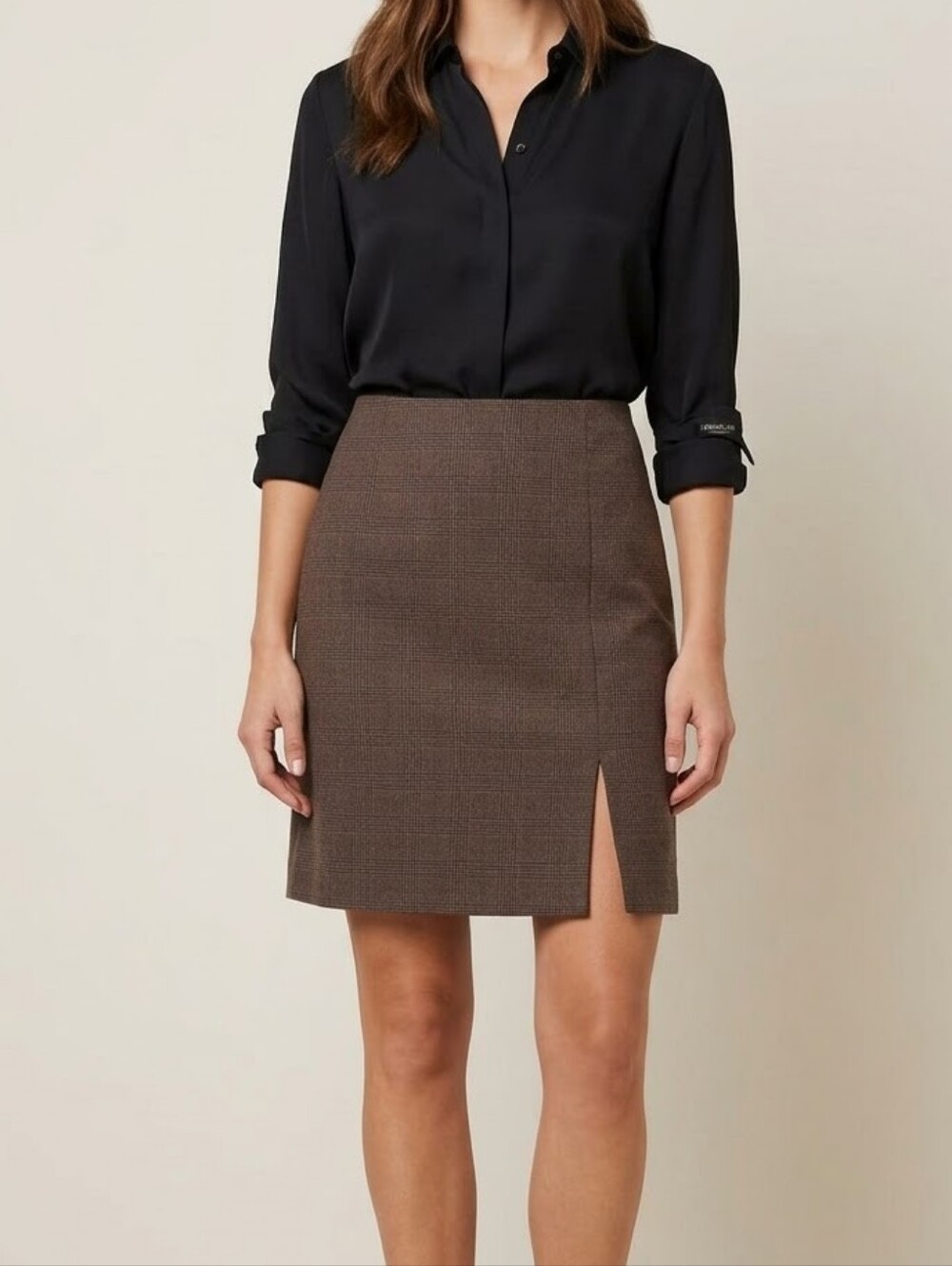 Rachel Zoe Brown Plaid Mini Skirt with Front Slit Fall Preppy Academia